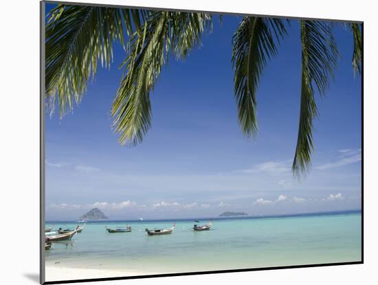 Thai Longboats Along the Coast of Phi Phi Don Island, Phuket, Andaman Sea, Thailand-Cindy Miller Hopkins-Mounted Photographic Print