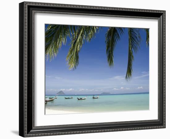 Thai Longboats Along the Coast of Phi Phi Don Island, Phuket, Andaman Sea, Thailand-Cindy Miller Hopkins-Framed Photographic Print