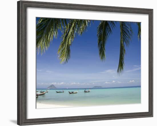 Thai Longboats Along the Coast of Phi Phi Don Island, Phuket, Andaman Sea, Thailand-Cindy Miller Hopkins-Framed Photographic Print