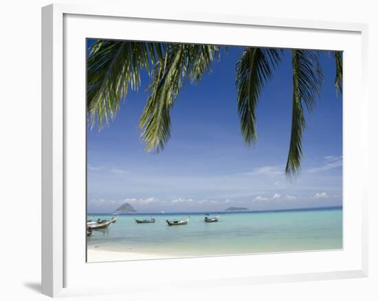 Thai Longboats Along the Coast of Phi Phi Don Island, Phuket, Andaman Sea, Thailand-Cindy Miller Hopkins-Framed Photographic Print