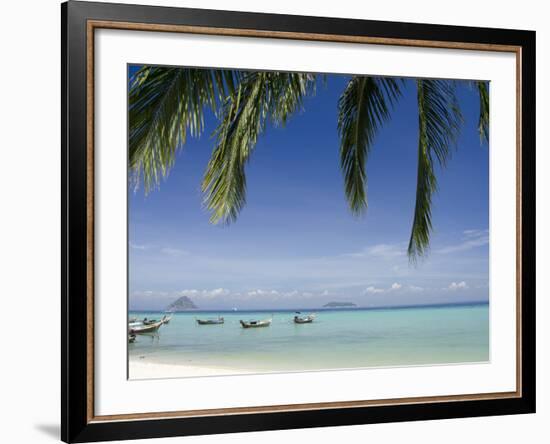 Thai Longboats Along the Coast of Phi Phi Don Island, Phuket, Andaman Sea, Thailand-Cindy Miller Hopkins-Framed Photographic Print