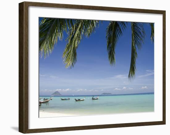 Thai Longboats Along the Coast of Phi Phi Don Island, Phuket, Andaman Sea, Thailand-Cindy Miller Hopkins-Framed Photographic Print