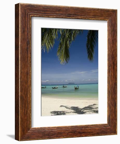 Thai Longboats Along the Coast of Phi Phi Don Island, Phuket, Andaman Sea, Thailand-Cindy Miller Hopkins-Framed Photographic Print