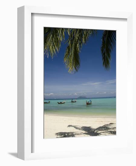 Thai Longboats Along the Coast of Phi Phi Don Island, Phuket, Andaman Sea, Thailand-Cindy Miller Hopkins-Framed Photographic Print