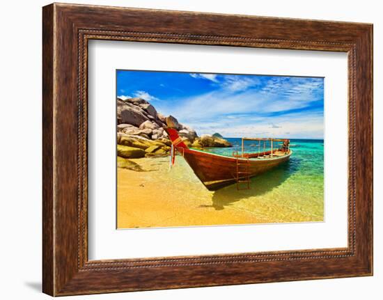 Thai Longtail Boat Anchored in a Turqouise Bay-vitalytitov-Framed Photographic Print