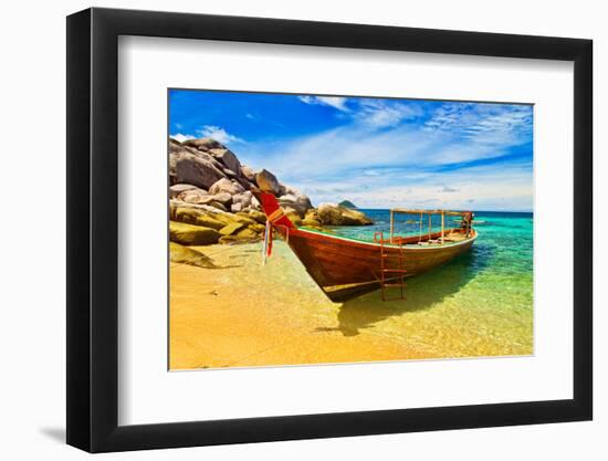 Thai Longtail Boat Anchored in a Turqouise Bay-vitalytitov-Framed Photographic Print