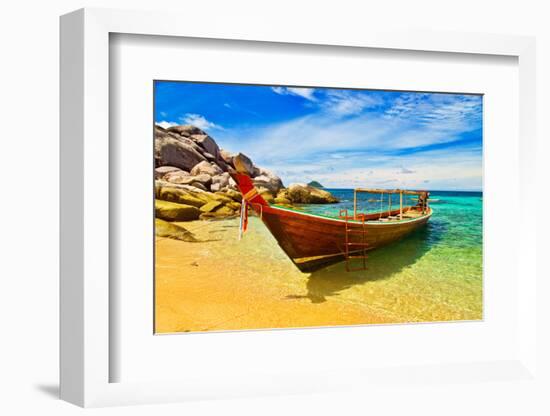 Thai Longtail Boat Anchored in a Turqouise Bay-vitalytitov-Framed Photographic Print