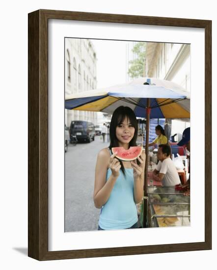 Thai Woman with a Slice of Water Melon, Bangkok,Thailand, Southeast Asia, Asia-Angelo Cavalli-Framed Photographic Print