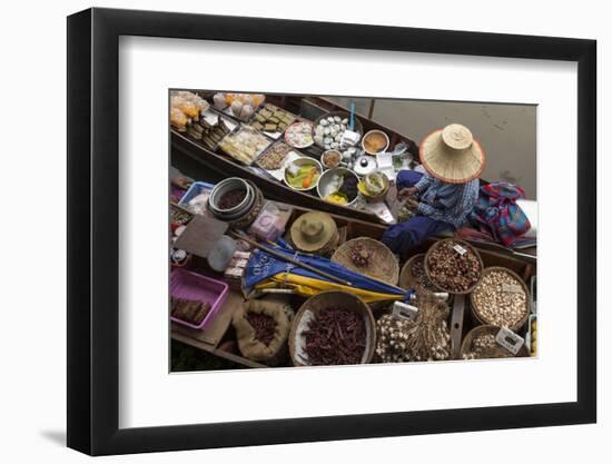 Thailand, Amphawa Floating Market. Woman prepares food.-Brenda Tharp-Framed Photographic Print