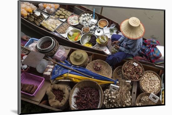 Thailand, Amphawa Floating Market. Woman prepares food.-Brenda Tharp-Mounted Photographic Print