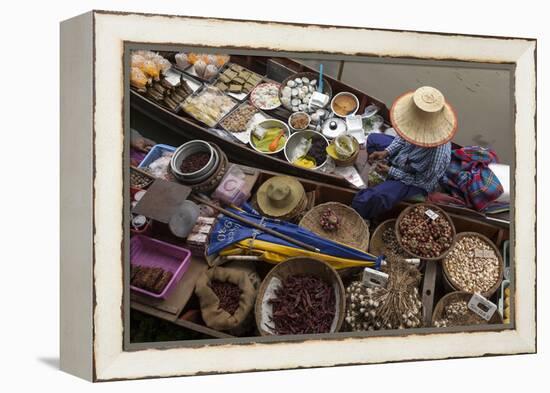 Thailand, Amphawa Floating Market. Woman prepares food.-Brenda Tharp-Framed Premier Image Canvas