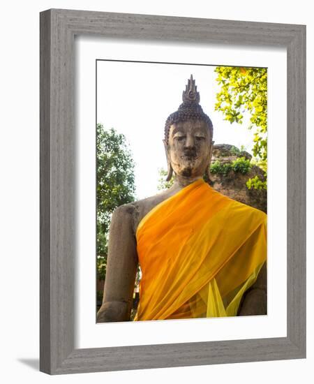 Thailand, Ayutthaya, Buddha Draped with Orange-Terry Eggers-Framed Photographic Print