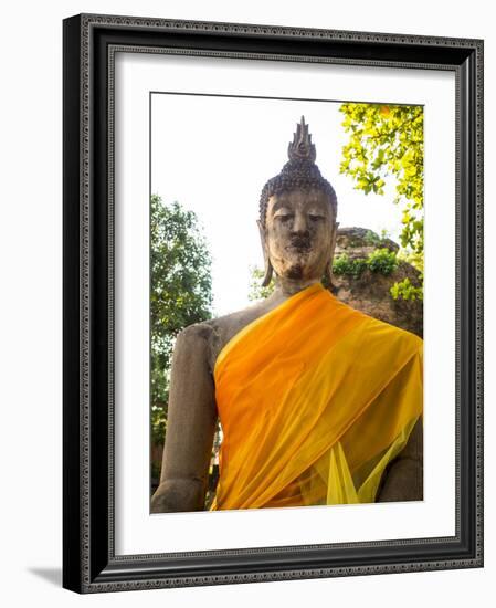 Thailand, Ayutthaya, Buddha Draped with Orange-Terry Eggers-Framed Photographic Print