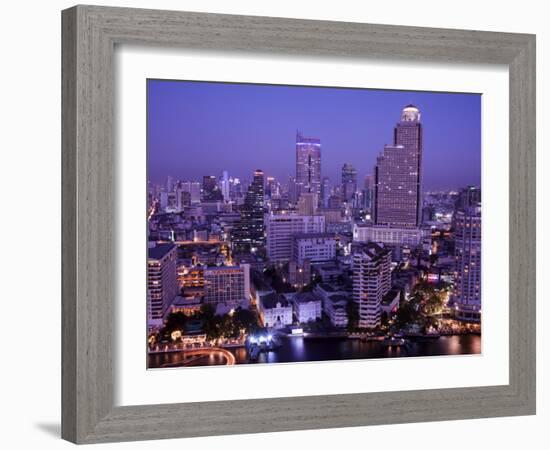 Thailand, Bangkok, City Skyline and Chao Phraya River at Night-Steve Vidler-Framed Photographic Print