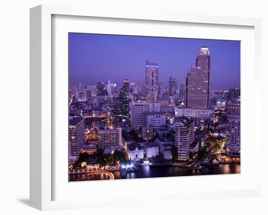 Thailand, Bangkok, City Skyline and Chao Phraya River at Night-Steve Vidler-Framed Photographic Print