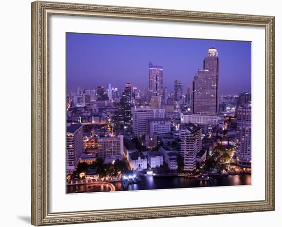 Thailand, Bangkok, City Skyline and Chao Phraya River at Night-Steve Vidler-Framed Photographic Print