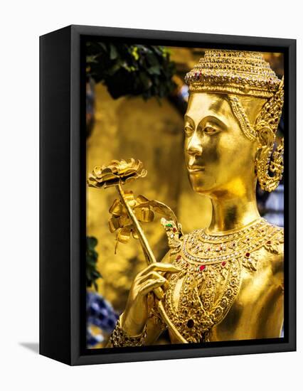 Thailand, Bangkok, Golden Kinnara statue at Emerald Buddha Temple, Wat Phra Kaew, Grand Palace-Terry Eggers-Framed Premier Image Canvas