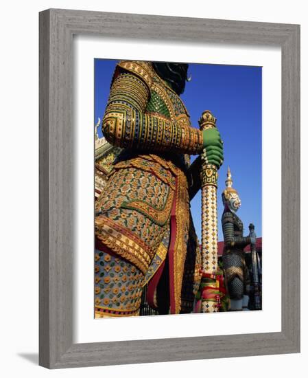 Thailand, Bangkok, Wat Arun, Temple of Dawn, Temple Guardian Statue-Steve Vidler-Framed Photographic Print