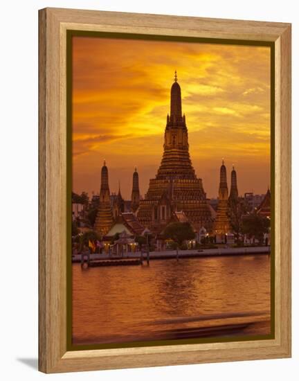 Thailand, Bangkok, Wat Arun ,Temple of the Dawn and Chao Phraya River Illuminated at Sunset-Gavin Hellier-Framed Premier Image Canvas