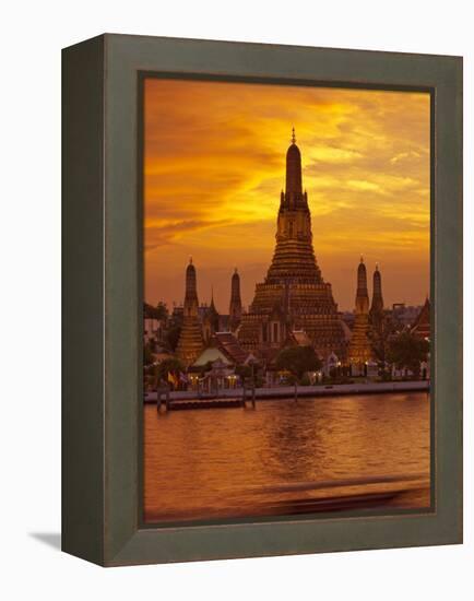 Thailand, Bangkok, Wat Arun ,Temple of the Dawn and Chao Phraya River Illuminated at Sunset-Gavin Hellier-Framed Premier Image Canvas