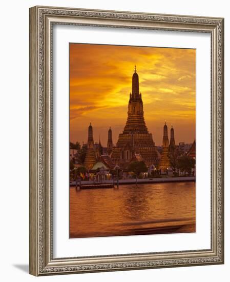 Thailand, Bangkok, Wat Arun ,Temple of the Dawn and Chao Phraya River Illuminated at Sunset-Gavin Hellier-Framed Photographic Print