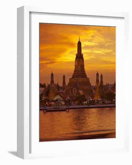 Thailand, Bangkok, Wat Arun ,Temple of the Dawn and Chao Phraya River Illuminated at Sunset-Gavin Hellier-Framed Photographic Print