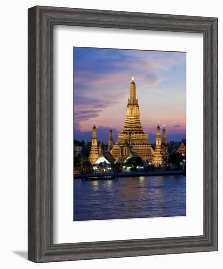 Thailand, Bangkok, Wat Arun ,Temple of the Dawn and Chao Phraya River Illuminated at Sunset-Gavin Hellier-Framed Photographic Print