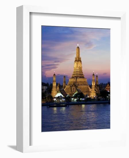 Thailand, Bangkok, Wat Arun ,Temple of the Dawn and Chao Phraya River Illuminated at Sunset-Gavin Hellier-Framed Photographic Print