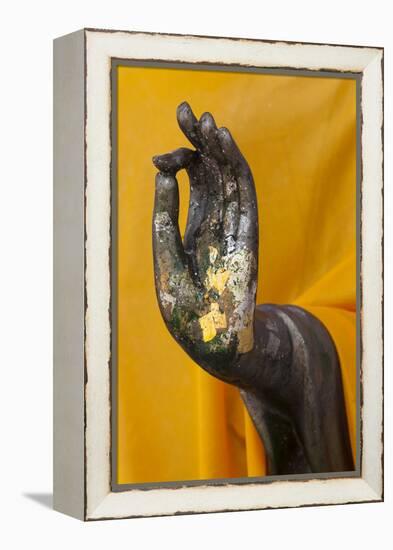 Thailand. Buddha Statue hand with gold leaf tokens.-Brenda Tharp-Framed Premier Image Canvas