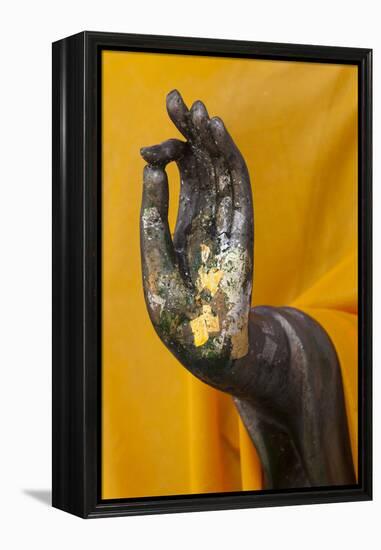 Thailand. Buddha Statue hand with gold leaf tokens.-Brenda Tharp-Framed Premier Image Canvas