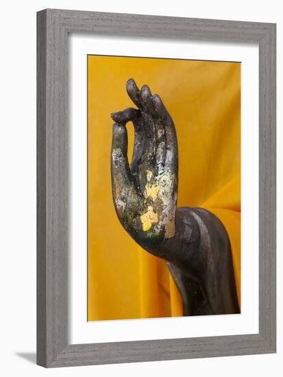 Thailand. Buddha Statue hand with gold leaf tokens.-Brenda Tharp-Framed Photographic Print