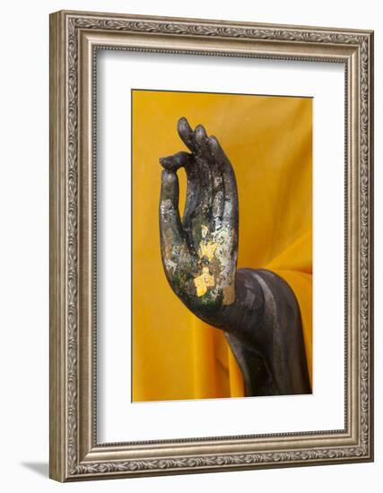 Thailand. Buddha Statue hand with gold leaf tokens.-Brenda Tharp-Framed Photographic Print