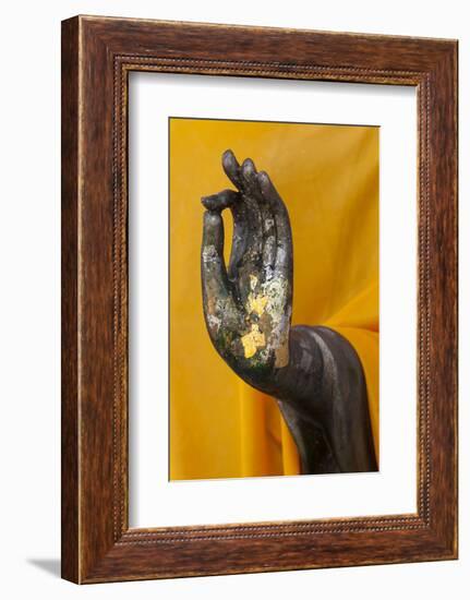 Thailand. Buddha Statue hand with gold leaf tokens.-Brenda Tharp-Framed Photographic Print