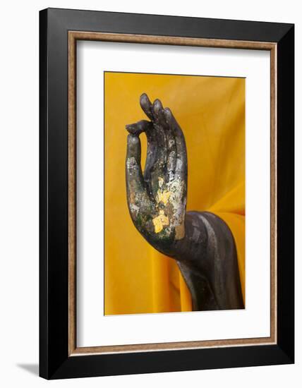 Thailand. Buddha Statue hand with gold leaf tokens.-Brenda Tharp-Framed Photographic Print