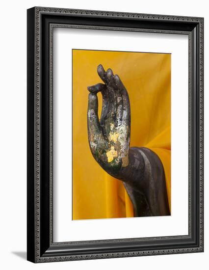 Thailand. Buddha Statue hand with gold leaf tokens.-Brenda Tharp-Framed Photographic Print