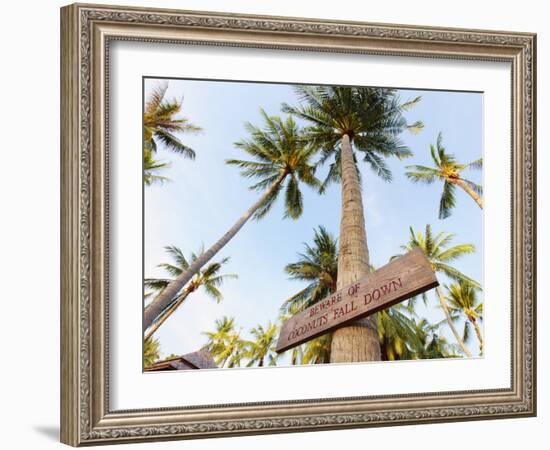 Thailand, Ko Samui, Chaweng Beach, Sign on Palm Tree-Shaun Egan-Framed Photographic Print