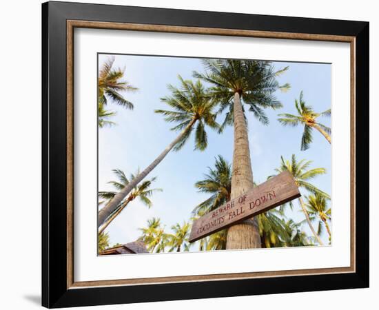 Thailand, Ko Samui, Chaweng Beach, Sign on Palm Tree-Shaun Egan-Framed Photographic Print