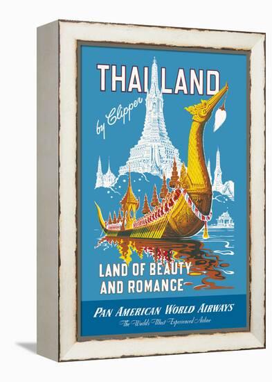 Thailand - Pan American - Land of Beauty and Romance - Vintage Airline Travel Poster, 1950s-Pacifica Island Art-Framed Stretched Canvas