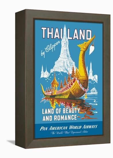 Thailand - Pan American - Land of Beauty and Romance - Vintage Airline Travel Poster, 1950s-Pacifica Island Art-Framed Stretched Canvas