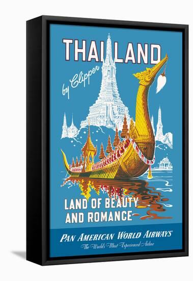 Thailand - Pan American - Land of Beauty and Romance - Vintage Airline Travel Poster, 1950s-Pacifica Island Art-Framed Stretched Canvas