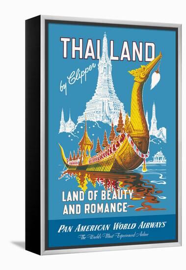 Thailand - Pan American - Land of Beauty and Romance - Vintage Airline Travel Poster, 1950s-Pacifica Island Art-Framed Stretched Canvas