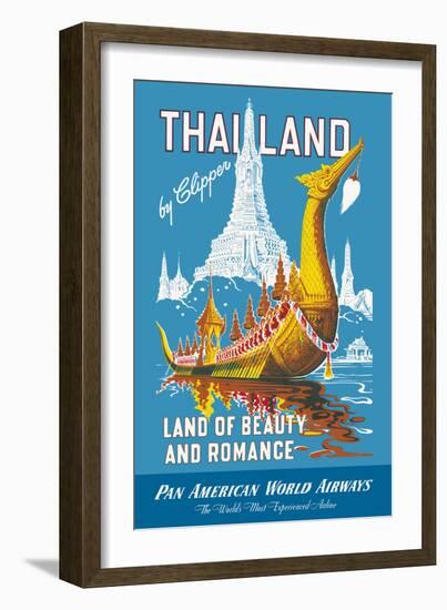 Thailand - Pan American - Land of Beauty and Romance - Vintage Airline Travel Poster, 1950s-Pacifica Island Art-Framed Art Print