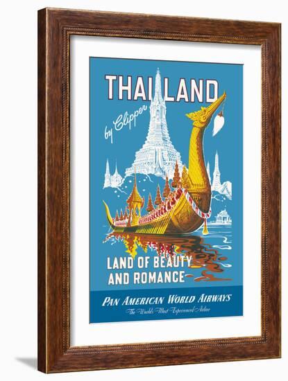 Thailand - Pan American - Land of Beauty and Romance - Vintage Airline Travel Poster, 1950s-Pacifica Island Art-Framed Art Print