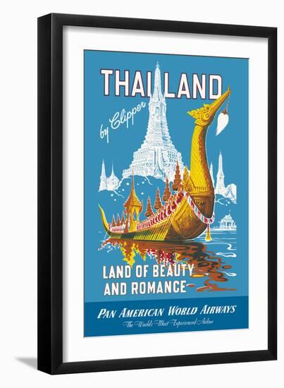 Thailand - Pan American - Land of Beauty and Romance - Vintage Airline Travel Poster, 1950s-Pacifica Island Art-Framed Art Print