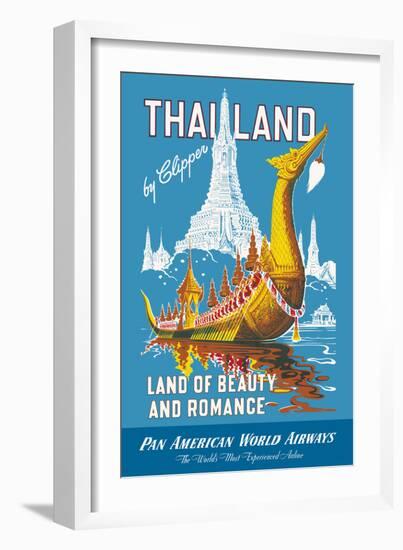 Thailand - Pan American - Land of Beauty and Romance - Vintage Airline Travel Poster, 1950s-Pacifica Island Art-Framed Art Print