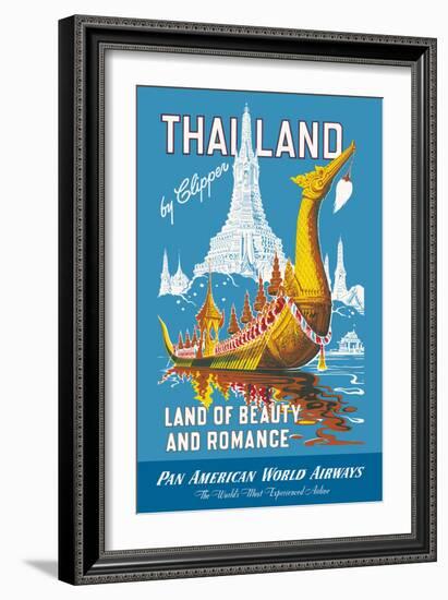 Thailand - Pan American - Land of Beauty and Romance - Vintage Airline Travel Poster, 1950s-Pacifica Island Art-Framed Art Print