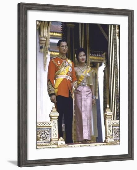 Thailand's King Bhumibol Adulyadej with Wife, Queen Sirikit at the Palace-John Dominis-Framed Premium Photographic Print