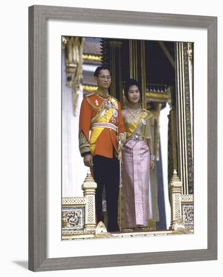 Thailand's King Bhumibol Adulyadej with Wife, Queen Sirikit at the Palace-John Dominis-Framed Premium Photographic Print