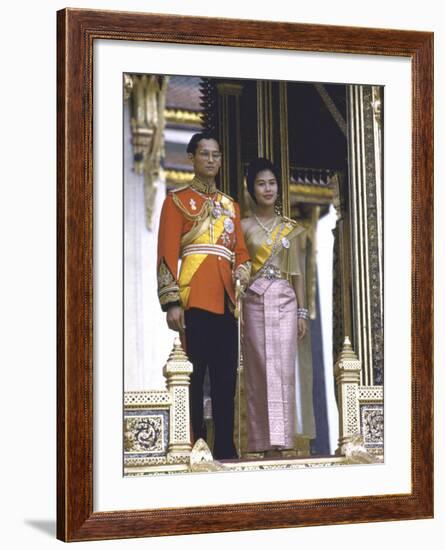 Thailand's King Bhumibol Adulyadej with Wife, Queen Sirikit at the Palace-John Dominis-Framed Premium Photographic Print