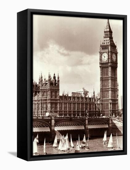 Thames Day on the River Between Westminister and Hungerford Bridges-null-Framed Premier Image Canvas